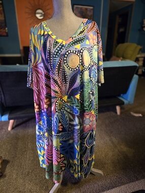 Womens Asian Size 8x Bright Fun Abstract Shapes And Colors Pull On Dress Cute!